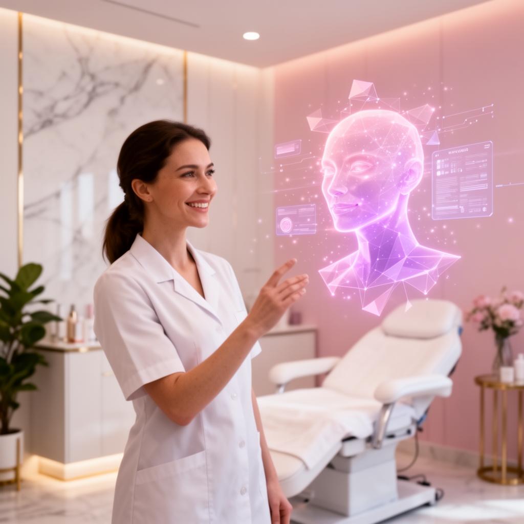 Profesional de clínica estética trabajando con un agente de IA — el lado humano de KirAI